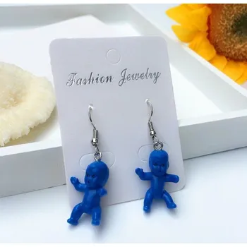 Náušnice Dámské visací náušnice panáček tmavě modrá