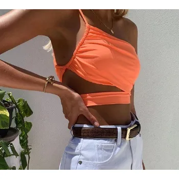 Dámský asymetrický crop top A1094 oranžová M