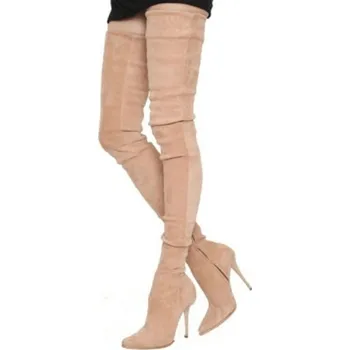 Dámské kozačky Dámské kozačky nad kolena A680 béžova 38