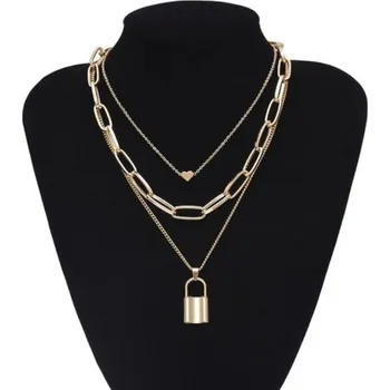 Náhrdelník Dámský náhrdelník se zámkem a srdíčkem zlatá
