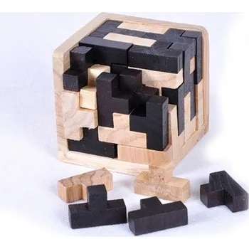 Dřevěná hračka 3D vzdělávací puzzle ve tvaru krychle