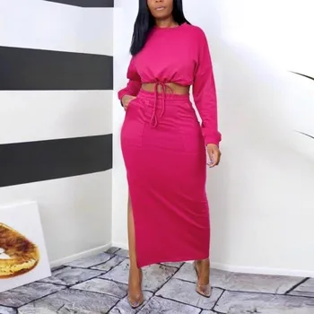 Dámský crop top a sukně B1066 tmavě růžová XL