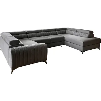 Sedací souprava Rohová rozkládací sedací souprava LOUIS 347 cm Flores 04 šedá pravá