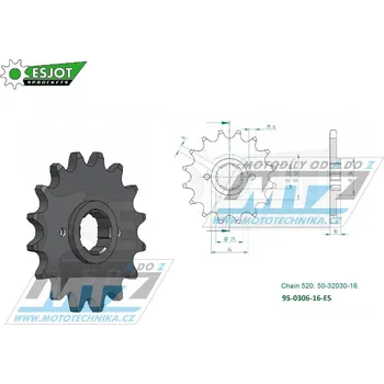 Kolečko řetězové (pastorek) 0306-16zubů ESJOT 50-32030-16 - Honda NX650 Dominator / 88 + XL400RC / 82 95-0306-16-ES