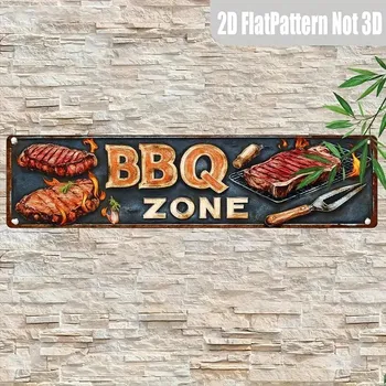 Plechová cedule BAF Kovová cedule BBQ zone. 40 x 10 cm