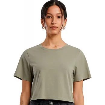 Dámské tričko Build Your Brand Dámské crop top tričko do pasu s příměsí elastanu Barva: olivová světlá, Velikost: M BY042