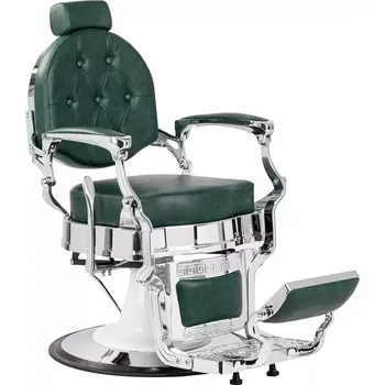 Kadeřnické křeslo Barber křeslo PRESIDENT - zelené s chromovaným rámem