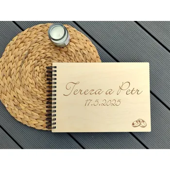Fotoalbum Dřevěné svatební fotoalbum Prstýnky - D-decor