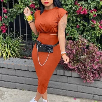 Dámský crop top a sukně B1104 cihlová XS