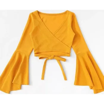 Dámský crop top s volánky A350 žlutá L