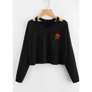Dámský crop top s květinou J2851 černá XL