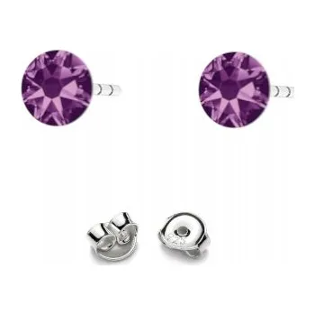 Náušnice Stříbrné Náušnice 925 s krystaly Swarovski Rose 4,5mm Amethyst