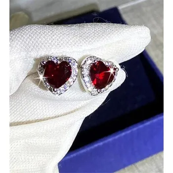 Náušnice Dámské peckové náušnice srdce C1039 červená