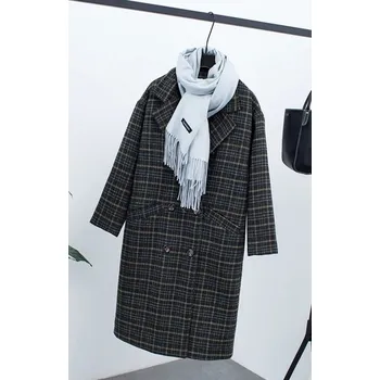 Dámský kabát Dámský zimní kostkovaný kabát J1849 černá M
