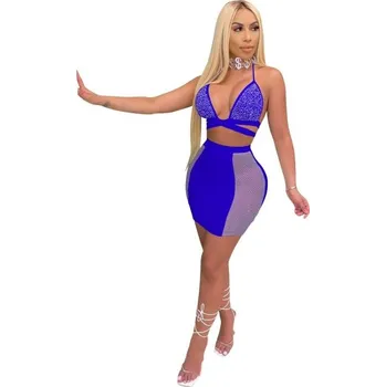 Dámský crop top a sukně B1065 modrá M