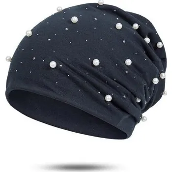 Čepice Dámská čepice s perlami a kamínky J3091 tmavě modrá