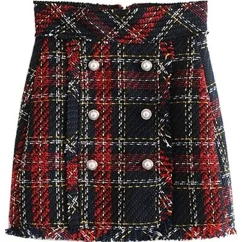 Dámská sukně Dámská kostkovaná mini sukně s knoflíky XS