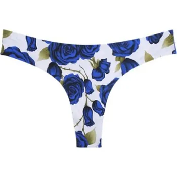 Kalhotky Dámská tanga s potiskem růží modrá XS