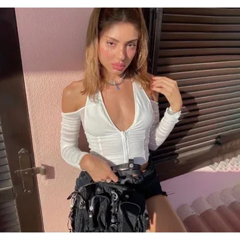 Dámský crop top s velkým výstřihem bílá M