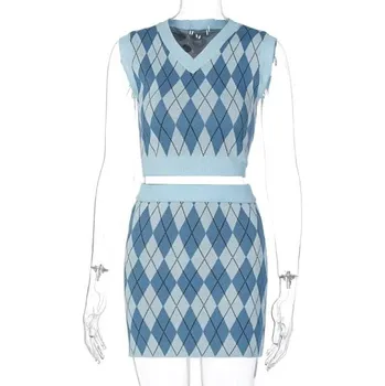 Dámský pletený crop top a sukně B913 XS