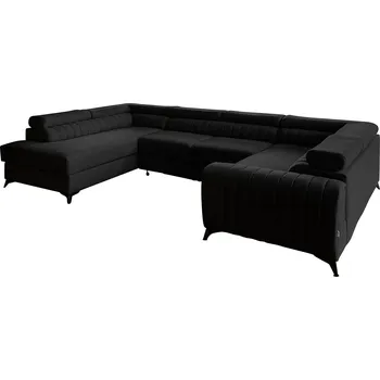 Sedací souprava Rohová rozkládací sedací souprava LOUIS 347 cm Flores 10 černá levá
