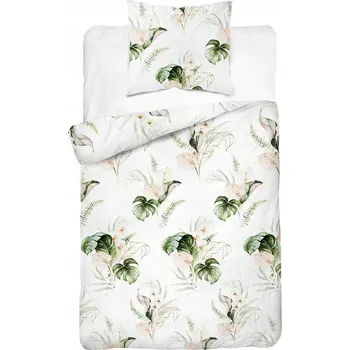 Povlečení Povlečení 140x200 bílé zelené meruňkové listy monstery