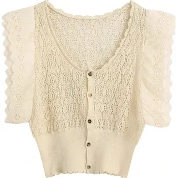 Dámský pletený crop top s volánky XS