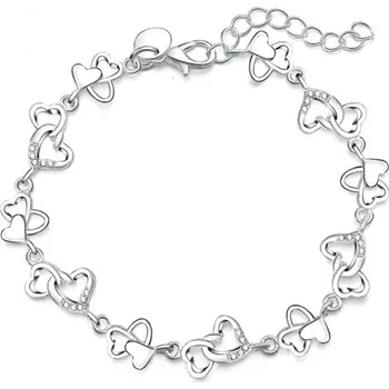 Náramek Dámský náramek spojená srdce s kamínky