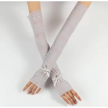 Rukavice Dámské bezprsté rukavice dlouhé světle šedá