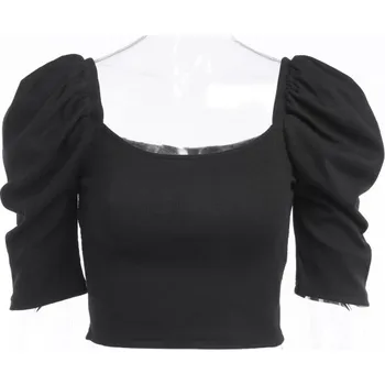 Dámský crop top s nařasenými rameny A1043 černá M