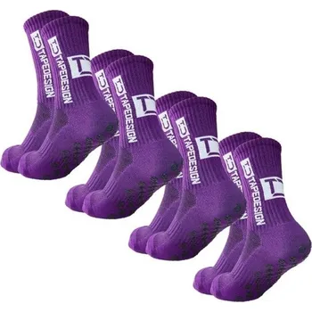 4 páry unisex fotbalové ponožky ke kolenům EUR 39-45 protiskluzové sportovní prodyšné tréninkové ponožky na fotbal a soutěže fialová