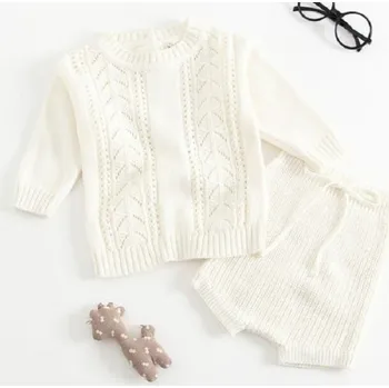 Kojenecká souprava Dětský pletený svetr a kraťasy bílá 6-12 měsíců