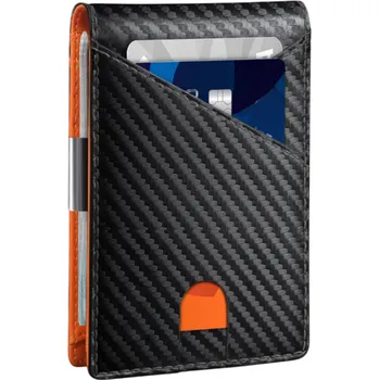 Peněženka Pánská peněženka 11,5 x 8,5 cm PU kůže Neutrální barvy Přihrádky na karty Kapsička na nejpoužívanější kartu Stylová praktická peněženka pro muže oranžová