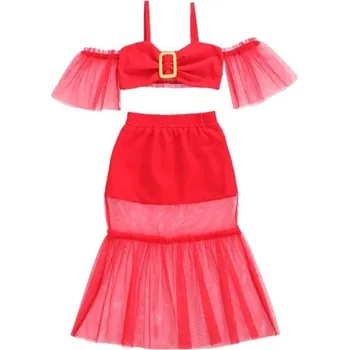 Dívčí crop top a sukně L1309 červená 4