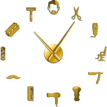 Hodiny Nástěnné samolepící hodiny G2125 zlatá 68,5 cm