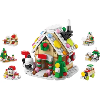 ostatní stavebnice Vánoční savebnice 6v1 s barevným světlem Stavební vánoční chaloupka 302 ks 10,4 x 9,8 x 9 cm