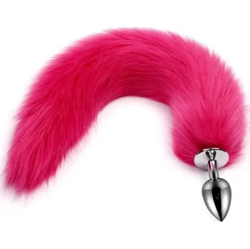 Vibrátor Kovový anální kolík s liščím ocáskem XXS 1,8 x 5 cm délka ocásku 40 cm pro úplné začátečníky hladký povrch diskrétní balení tmavě růžová