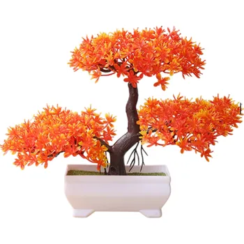 umělá květina Barevné umělé stromky v květináči 1 ks Dekorativní falešná rostlina Simulace malého stromu Stolní ozdoba Domácí hotelová výzdoba oranžová