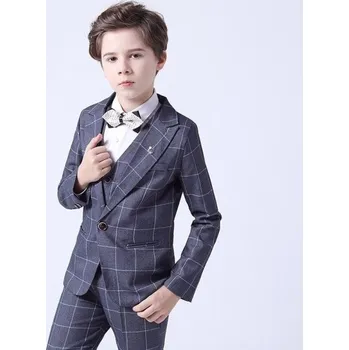 Chlapecký kostkovaný oblek s vestou B1310 šedá 4 A