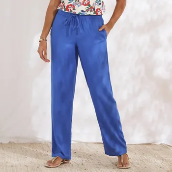 Dámské kalhoty Jednobarevné široké splývavé kalhoty s pružným pasem, z viskózy modrá 40