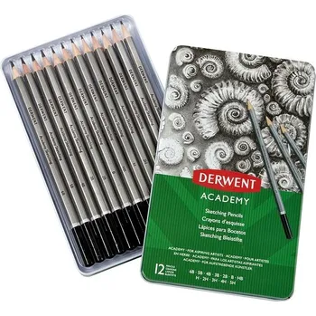 Mikrotužka DERWENT Academy Sketching Pencils Tin v plechové krabičce, šestihranná - sada 12 tvrdostí