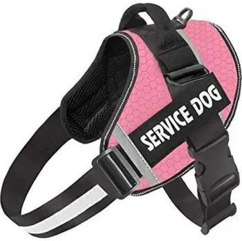 Obojek pro psa Pestrobarevný reflexní postroj Nastavitelná prodyšná vesta pro domácí mazlíčky Bezpečnostní postroj pro malé psy s nápisem Service Dog růžová L