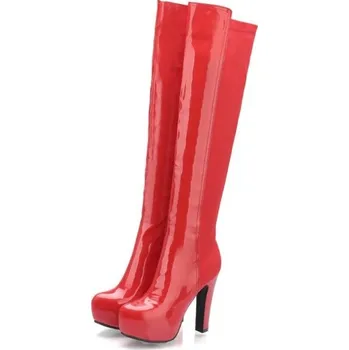 Dámské kozačky Stylové lesklé kozačky J1011 červená 39