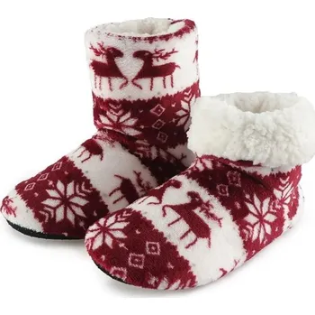Dívčí bačkory Vysoké dámské hřejivé bačkory s bílým kožíškem Domácí pantofle s vánočním motivem sobů a vloček Měkké zimní boty na doma vínová 39-41