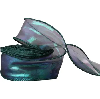 Balící papír Reflexní duhová stuha s vlnitým okrajem 4 cm x 9 m Lesklá dekorační stuha na dárky Ozdobná stuha na balení Vánoční výzdoba Ruční tvoření tmavě zelená