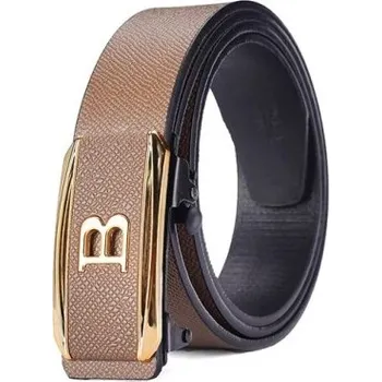 Opasek Pánský opasek z PU kůže šířka 3,4 cm Elegantní pásek s automatickou přezkou Stylový módní doplněk do kalhot Nastavitelný obvod Klasický vzhled hnědá 130 cm