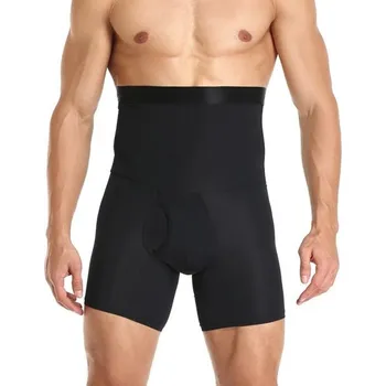 Boxerky Pánské kompresní boxerky s vysokým pasem Zeštíhlující spodní prádlo pro muže Stahovací boxerky na břicho a pas Bezešvé tvarovací prádlo pro štíhlou siluetu černá S