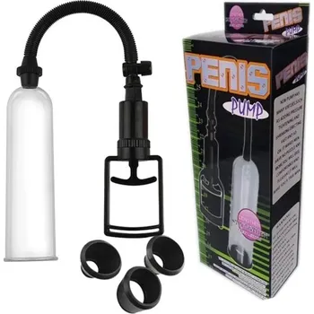 Vibrátor Vakuová pumpa na zvětšení penisu 18,5 cm se 3 nástavci a ruční pákou pro podtlakovou stimulaci a prokrvení, diskrétní balení