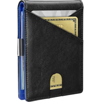Peněženka Pánská peněženka 11,5 x 8,5 cm PU kůže Neutrální barvy Přihrádky na karty Kapsička na nejpoužívanější kartu Kompaktní elegantní peněženka pro muže modrá