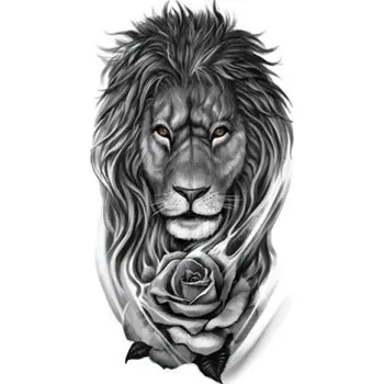 Tetování Vodotěsné dočasné tetování 21 x 11,4 cm Lev s růží Zvířecí motiv Snadná aplikace Odolné tetování Královský design Symbol síly a elegance